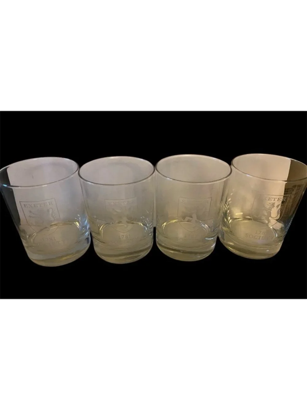 Set of 4 Phillips Exeter Academy 1781 Society Etched Rocks Glasses Low Ball Bar